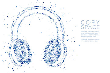 Fototapeta premium Abstract Geometric Square box pixel pattern Wireless Headphone shape, music instrument concept design blue color illustration on white background with copy space, vector eps 10