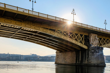 rays of the sun on a bridge in Budapest