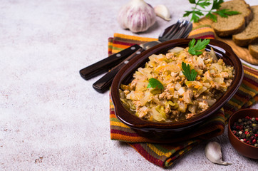 Stewed cabbage with minced meat