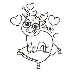 Cute cartoon baby pig in a cool sunglasses