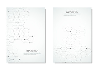 Technology and science vector brochure or cover design. Geometric abstract background with hexagons elements.