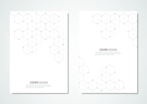 Technology and science vector brochure or cover design. Geometric abstract background with hexagons elements.