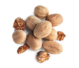 Nutmegs on white background