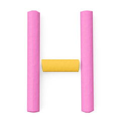 Colored sidewalk or blackboard chalks assembled like capital letter H on white background, 3D rendered font image