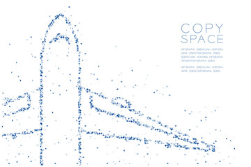 Abstract Geometric Low polygon square box pixel and Triangle pattern Airplane shape, transportation concept design blue color illustration on white background with copy space, vector eps 10