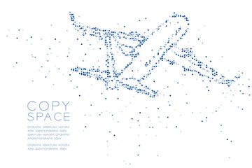 Fototapeta premium Abstract Geometric Circle dot pixel pattern Airplane shape, transportation concept design blue color illustration on white background with copy space, vector eps 10