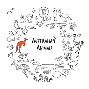 Australian animals set, sketch for your design