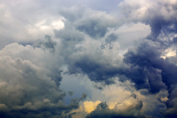 Gray rainy sky with big clouds.