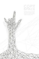 I love you Hand sign language shape front view wireframe Polygon silver frame structure,  valentine concept design illustration isolated on black gradient background with copy space, vector eps 10