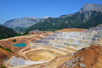 Opencast mining quarry in Austrian Alps