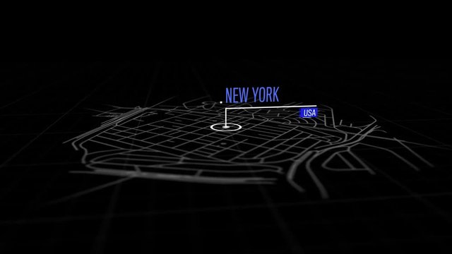 Locations New York, USA. Animation of marking a point in New York, USA. Location of the city, large shopping center. Video in 4K with resolution of 3840x2160.