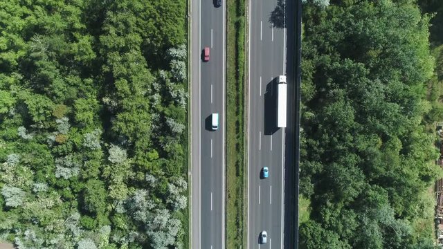 Aerial Shot Of European Freeway. Traffic On M7 Motorway - Hungary 