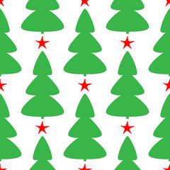 Repeated trees and stars. Simple New Year seamless pattern. Endless print for children.