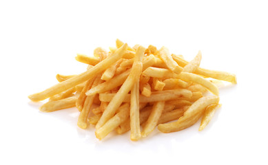 pile of french fries on a white background