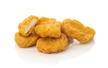 Fried chicken nuggets isolated on white background