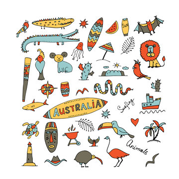 Australia icons set, sketch for your design