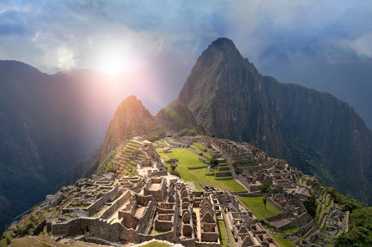  Machu Picchu under sun lights  