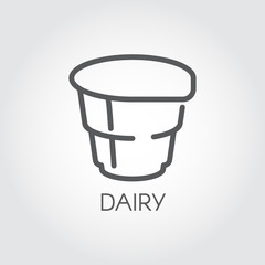Dairy product line icon. Cup with milk, sauce, cream or yogurt drawing in thin contour design. Food and drink series. Vector for market, grocery stores, menu, thematic sites and apps