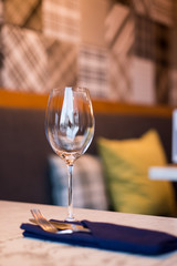 Empty Wine Glasses on table in restaurant