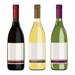 Set of wine bottles isolated on white background