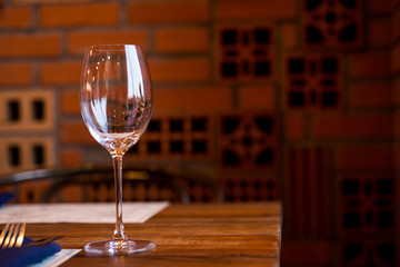Empty Wine Glasses on table in restaurant