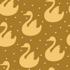 vector seamless background pattern with beautiful scandinavian swans for baby shower,  fabric, textile