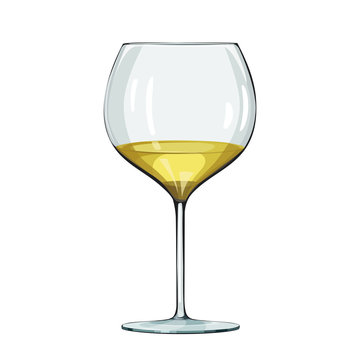 Glass of white wine. Vector illustration on white.