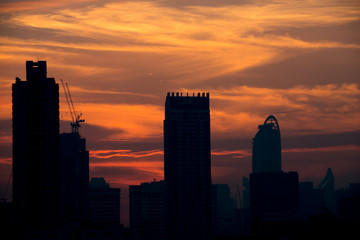 BANGKOK, THAILAND -  JANUARY 16, 2018 : Silhouette of Bangkok city view with beautiful sunrise background