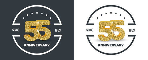 55th Anniversary logo on dark and white background. 55-year anniversary banners. Vector illustration.