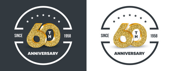60th Anniversary logo on dark and white background. 60-year anniversary banners. Vector illustration.