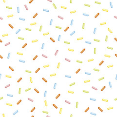 Fototapeta na wymiar Seamless Modern Vector Confetti. Background Pattern. Covering confectionery. confetti on white background. colored caramel, lollipops. multicolored sticks. Memphis Pattern. decoration. Holiday Texture