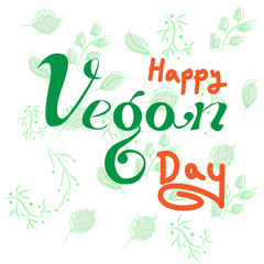 Fototapeta premium Hand drawn vegan day card with lettering