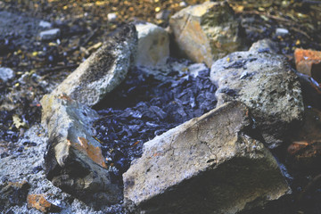 extinguished fire, ashes, fire, dust, burned wood,   nature, stone, rock, rocks, landscape,...