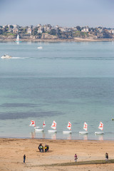 Sailing boats lined up at St Malo, Brittany, France