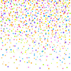 Falling multicolored glitters. Background with confetti. Pattern for design. Print for polygraphy, posters, t-shirts and textiles. Greeting cards
