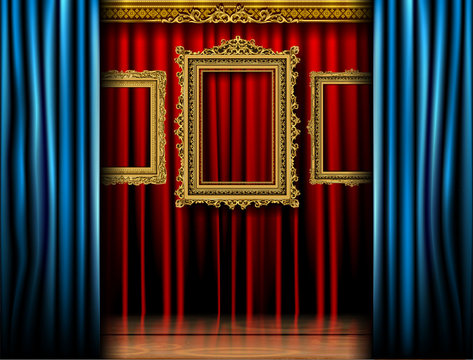 Golden royal frame photo on drake curtain stage background