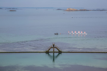 Sailing boats lined up at St Malo, Brittany, France