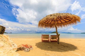 Umbrella and chair on the tropical beach in  Koh Mak island, Trat province,Thailand