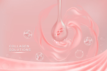 Pink Collagen Serum drop, cosmetic advertising background ready to use, luxury skin care ad, Illustration vector.	
