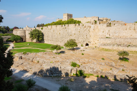 The medieval fortification in Rhodes Town, Mediterranean Sea, Rhodes Island, Greece, Unesco World Heritage