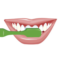 Vector image on a white background. how to brush your teeth rightly with a toothbrush. vector image on a white background. Healthy, white teeth. Open mouth , blue toothbrush. Mouth hy