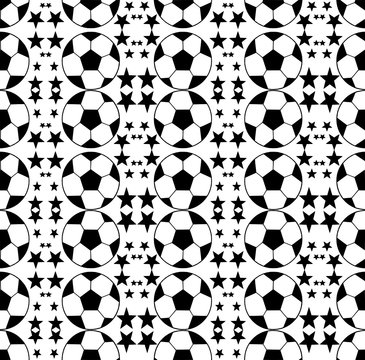 Seamless pattern with a soccer ball in a black  - white colors. 