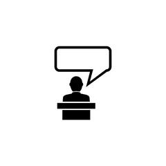 Orator Speaking from Tribune, Speaker. Flat Vector Icon illustration. Simple black symbol on white background. Orator Speaking from Tribune, Speaker sign design template for web and mobile UI element