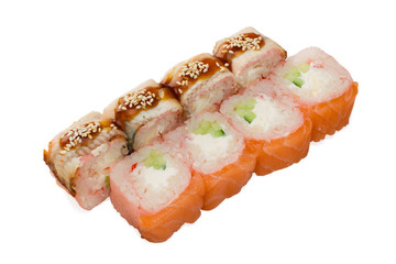 Asian cuisine. Japanese cuisine. Sushi rolls on a white background