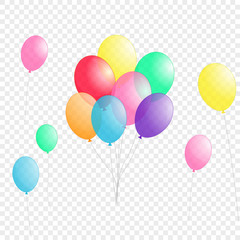 groups of colorful helium balloons isolated on transparent background