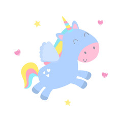 Cute unicorn, pegas vector illustration