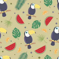 Toucan tropical seamless background.
