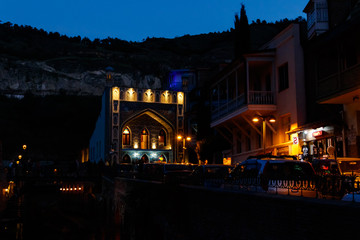Naklejka premium Illuminated Juma (Jumah) Mosque in old center of Tbilisi at night