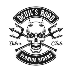 Biker club emblem with devil skull and tridents