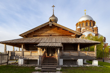 Ancient Russian wooden church of the Orthodox Church. A wooden temple on the island of Sviyazhsk which stands on the great Volga river.